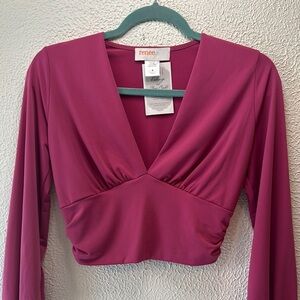 Renee C. Pink Fitted Crop Blouse